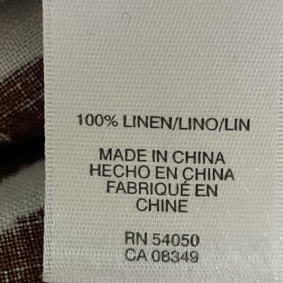 Jones New York 100% Linen Jacket Chocolate Brown & White Leaf Print Size S - Picture 6 of 8